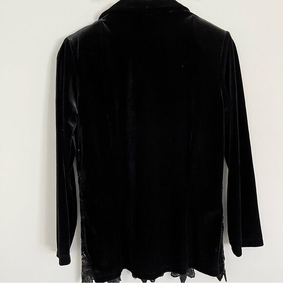 RARE VINTAGE Sagaie Paris Black Velvet Crochet Lace Sequin Blazer, Size 2 - Picture 5 of 15